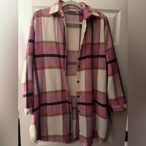 ADORA Pink and Tan Plaid Shacket